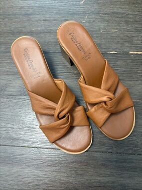 Tan Leather Knot Slide Mules